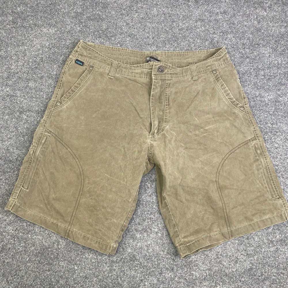 Kuhl Rydr Shorts Mens 32 Olive Drab Cotton Canvas Hiking Outdoor Cargo
